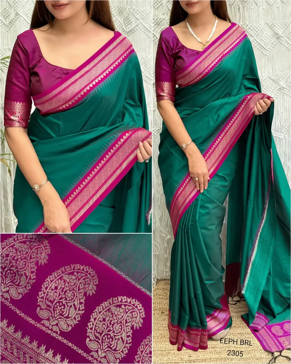 Solid Colored Soft Silk Saree with Zari Weaving Jacquard Border